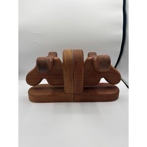Solid Wood Moose Head‎ Book Ends Smooth Log Cabin Mountain House Decor Handmade